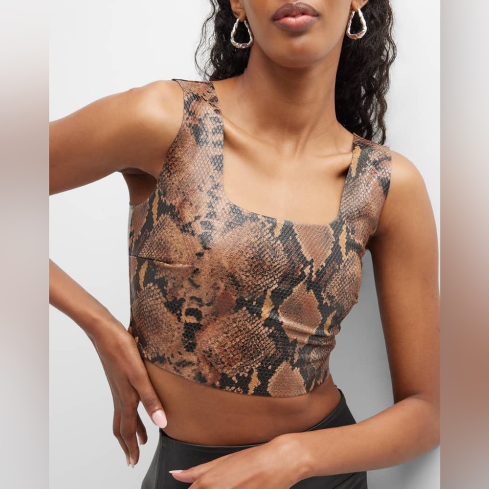 Never Worn Commando Faux Leather Snake-Print Crop Top